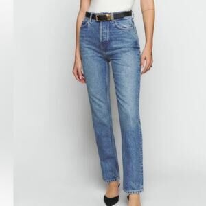 Reformation High-Rise Straight Leg Jeans in Medium Blue